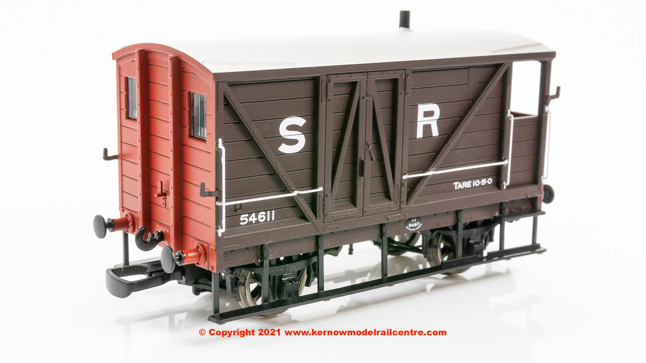 SB003H LSWR 10 Ton Goods Brake Van number 54611 in SR Brown livery with red ends